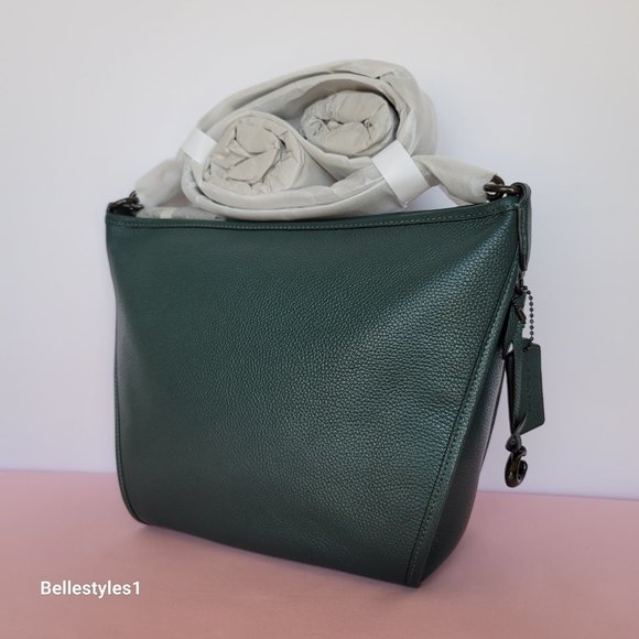 COACH Small Dufflette “C” Charm Polished Pebbled Leather Crossbody- Forest Color - Picture 4 of 16